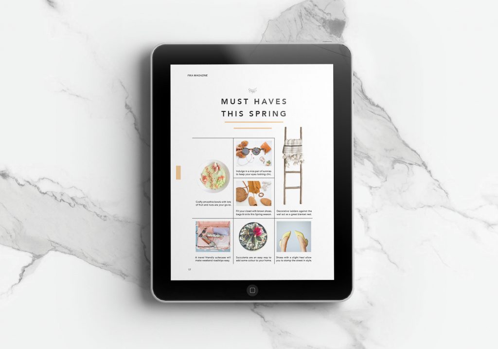 Ipad- Editorial layout of health & wellness magazine, fika by Ashleigh Martin - Toronto Graphic Designer