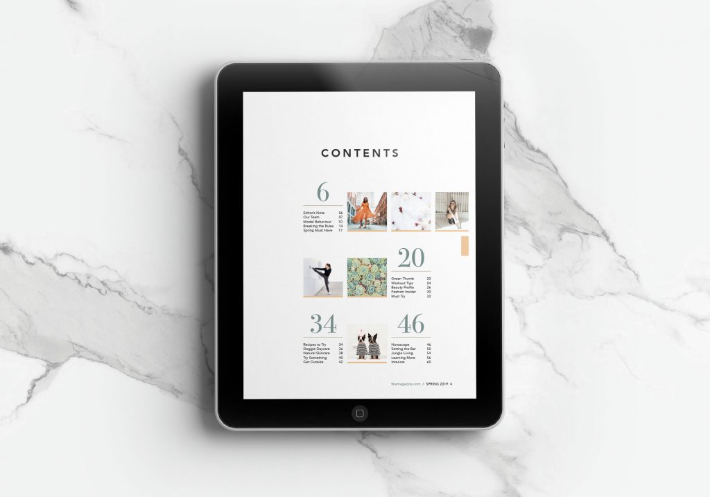 Ipad- Editorial layout of health & wellness magazine, fika by Ashleigh Martin - Toronto Graphic Designer