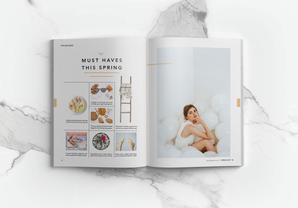 Editorial layout of health & wellness magazine, fika by Ashleigh Martin - Toronto Graphic Designer