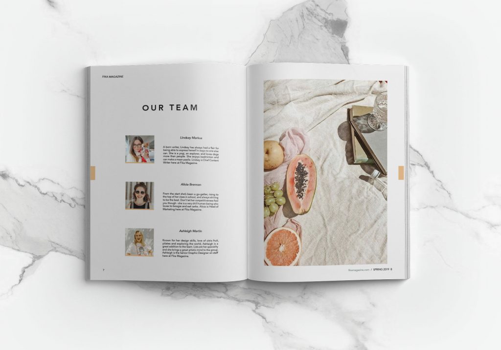 Editorial layout of health & wellness magazine, fika by Ashleigh Martin - Toronto Graphic Designer