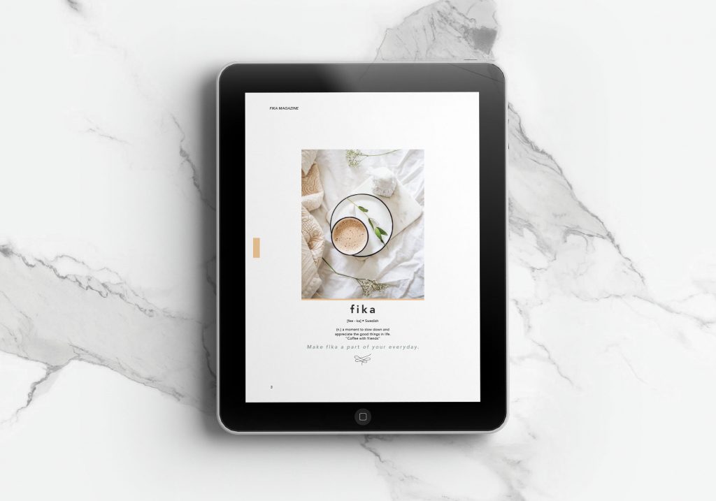 Ipad- Editorial layout of health & wellness magazine, fika by Ashleigh Martin - Toronto Graphic Designer